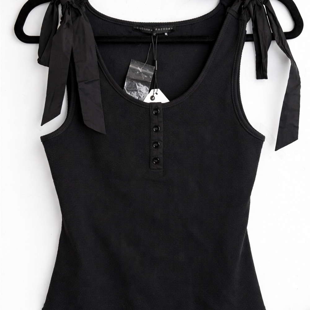 English Factory Black Ribbed Tie Strap Tank Top XS NWT Henley